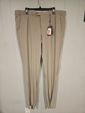 EMPORIO ARMANI Sz 58 Mens Unhemmed 42x36 Flat Front Tan Dress Pants Trousers NWT